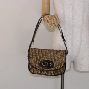 Christian Dior Trotter Canvas Shoulder Bag Brown Gold Auth 141500